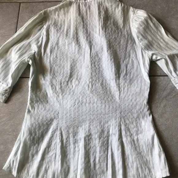 White green stripes fitted stretchy shirt sleeve blouse S - Picture 9 of 11